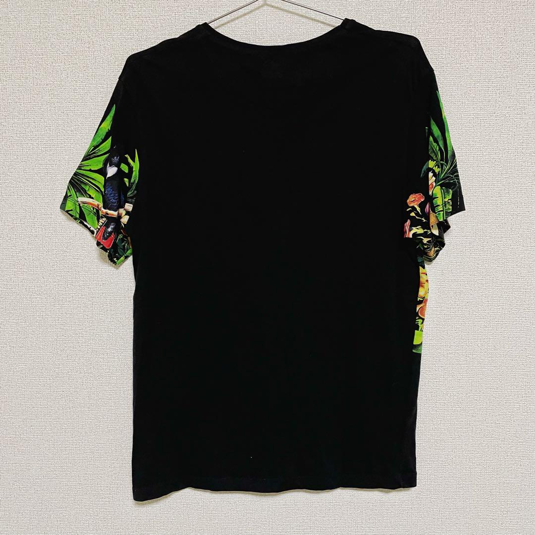 ZARAザラマンメンズ*ICONロゴスローガンTシャツ/BLACK ZARA ザラ メンズTシャツ ジャングル 鳥 インコ 黒Tシャツ