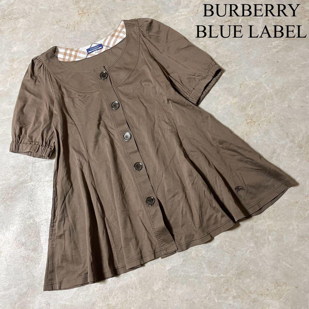 BURBERRY BLUE LABEL 日本製 ノーカラー 半袖チュニック 38