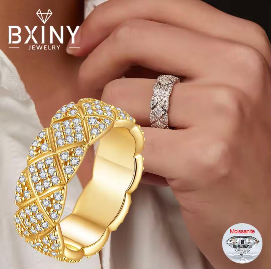 モアサナイト ワイド キルティング リング シルバー新品、♥