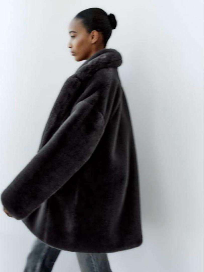 ZARA ダークグレー ファーコート Sサイズ ZARA】LIMITED EDITIONフェイクファージャケット 5194/901/778