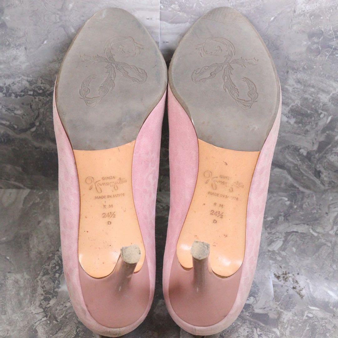 銀座カネマツ 24.5 パンプス スエード レオパード ピンク - メルカリ