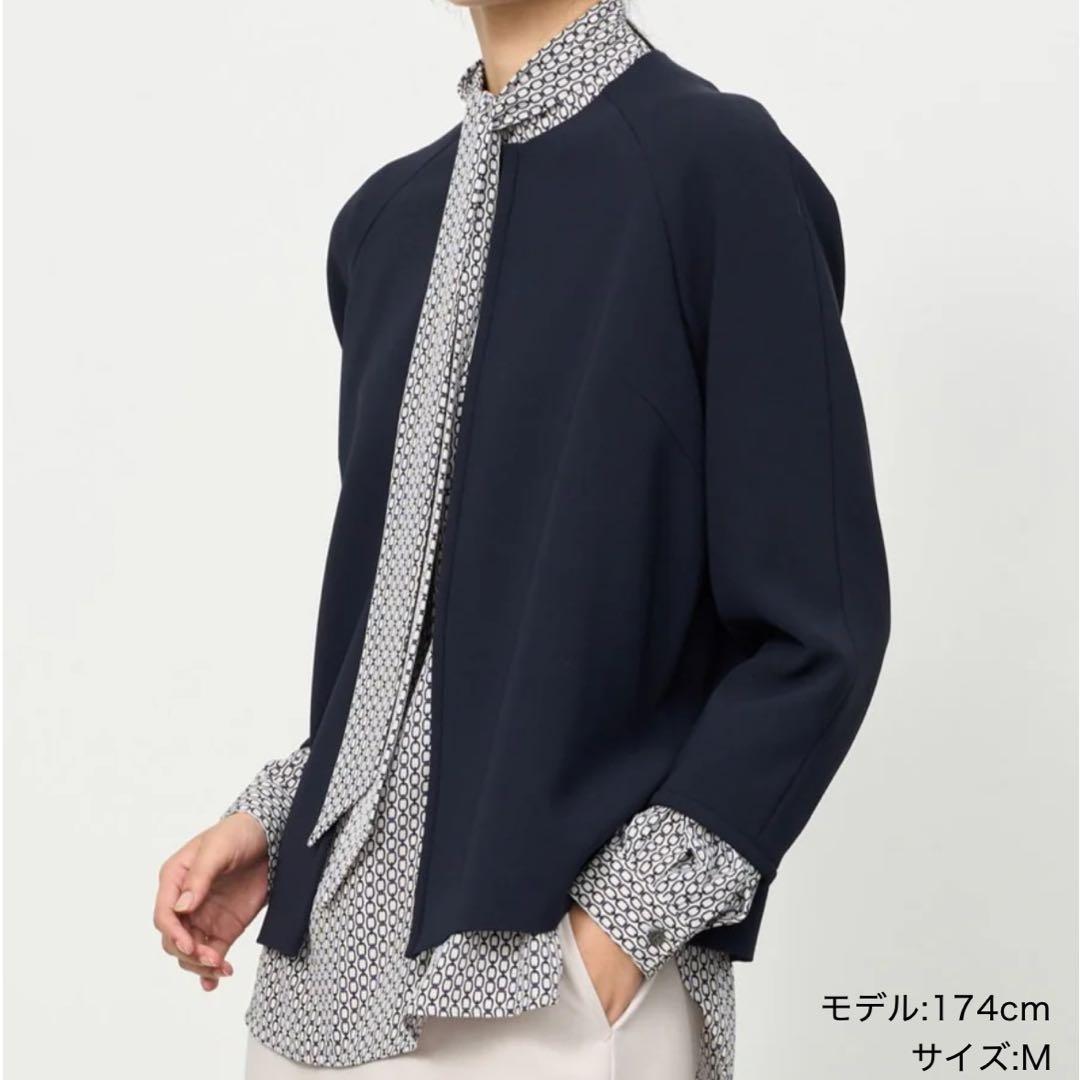 ソージュ soeju フロントホック8分袖ジャケット ネイビー L