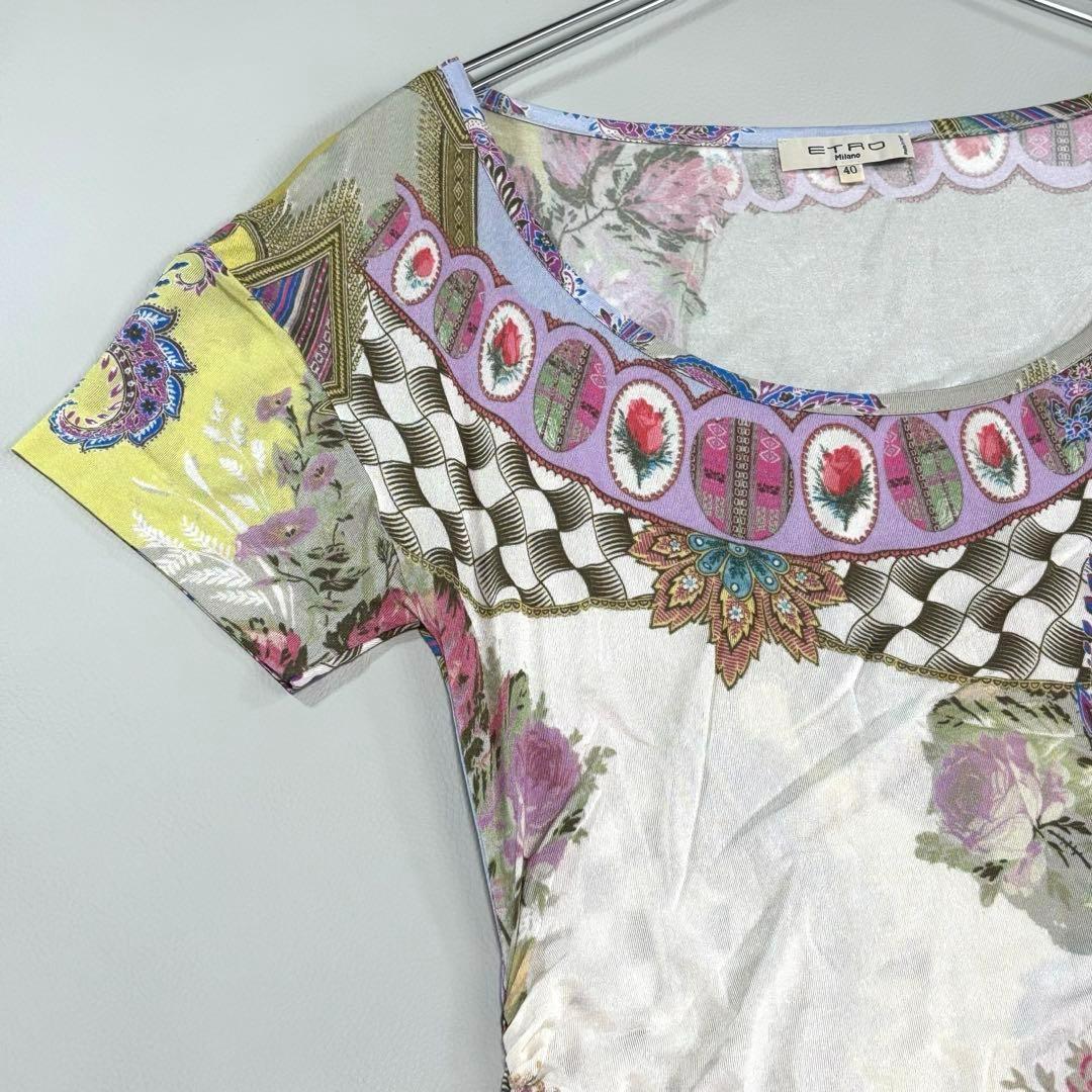 エトロ ひざ丈ワンピース フレア ペイズリー 花柄 40号 M～L