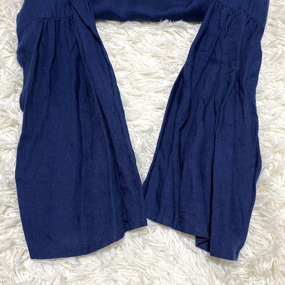 美品 ヴラスブラム 現行 Soft Linen パフスリーブブラウス ネイビー