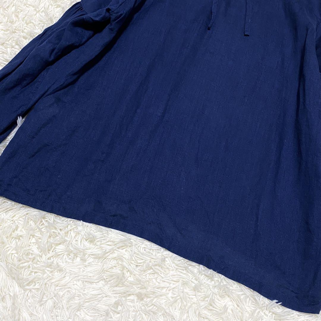 美品 ヴラスブラム 現行 Soft Linen パフスリーブブラウス ネイビー