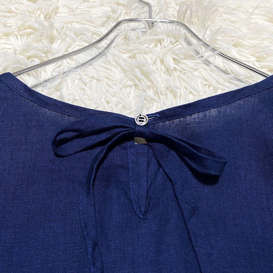 美品 ヴラスブラム 現行 Soft Linen パフスリーブブラウス ネイビー