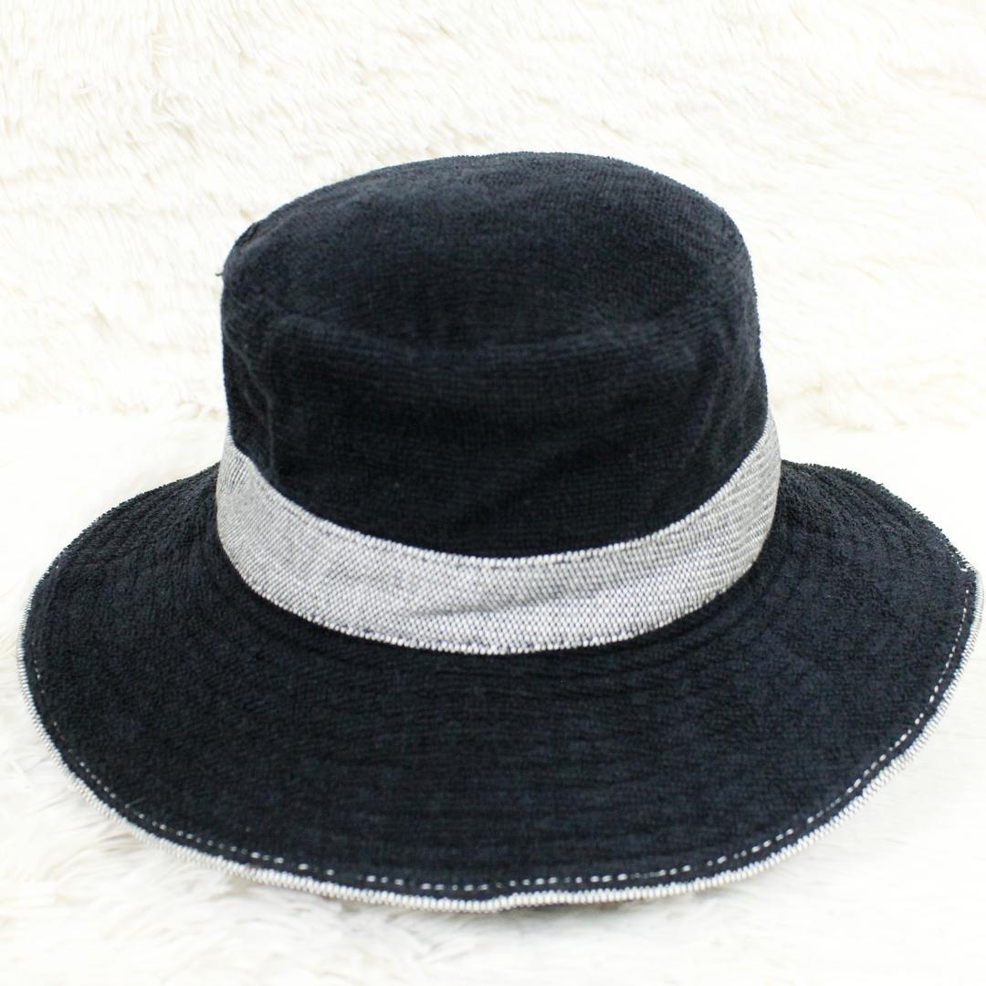 美品 エルメス バケットハット 帽子 パイル コットン ネイビー HERMES