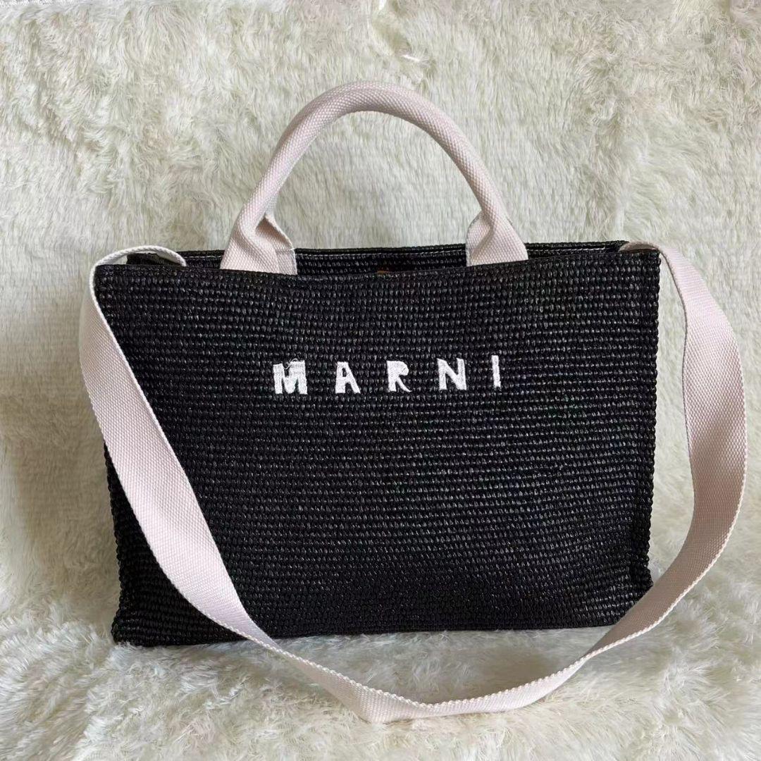 新品 MARNIトートバッグ かごバック スモール ショルダー付き ブラック