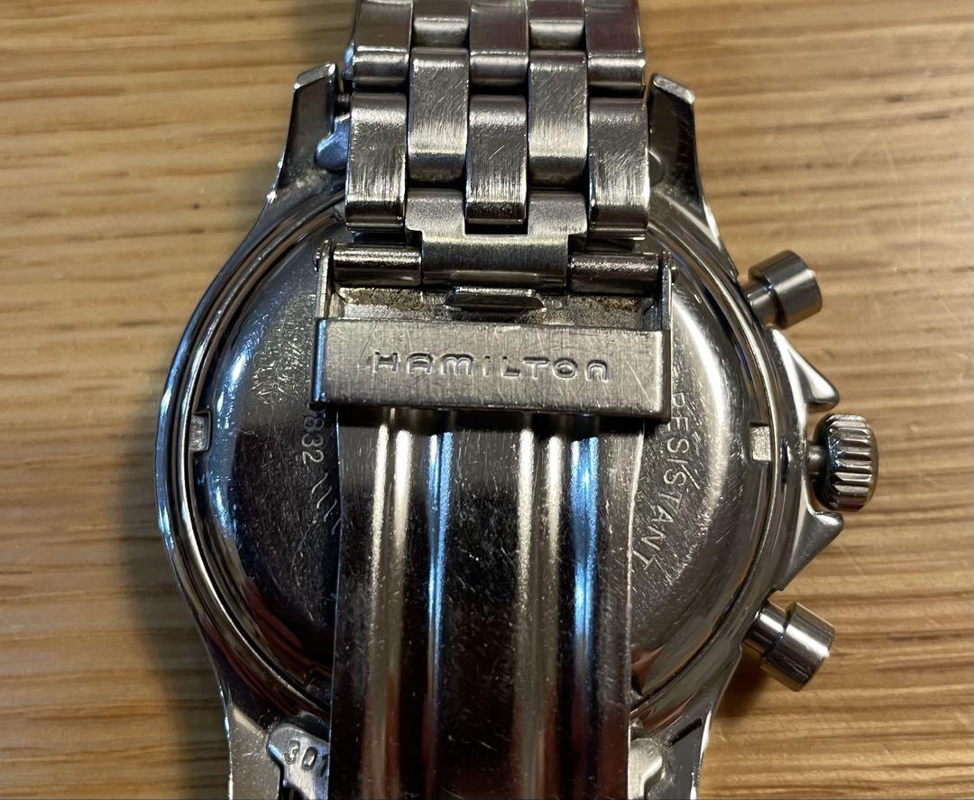 HAMILTON 3832 電池式 黒文字盤 クロノグラフ ジャンク品