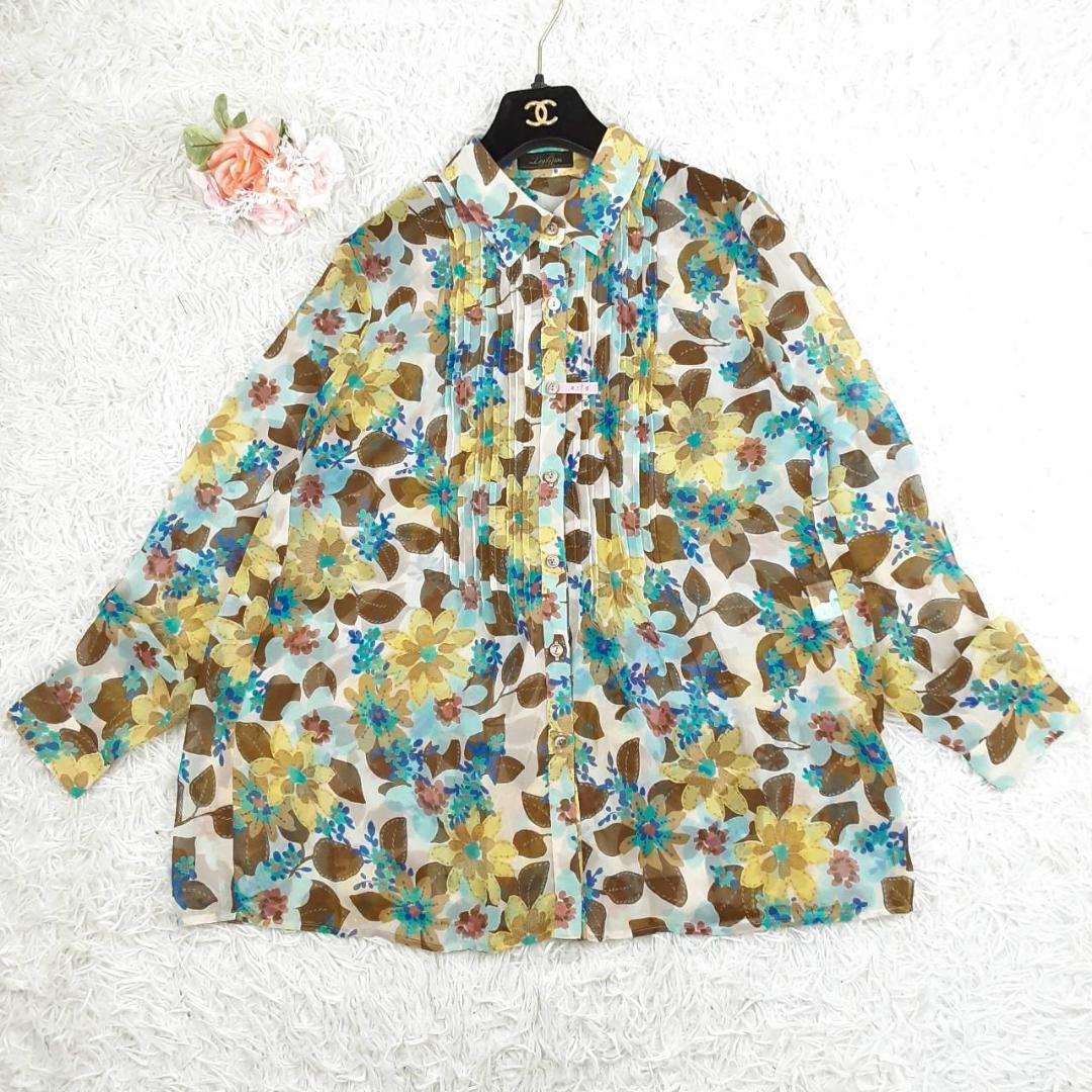 美品◎Leilian レリアン ブラウス 長袖シャツ 花柄 マルチカラー 日本製