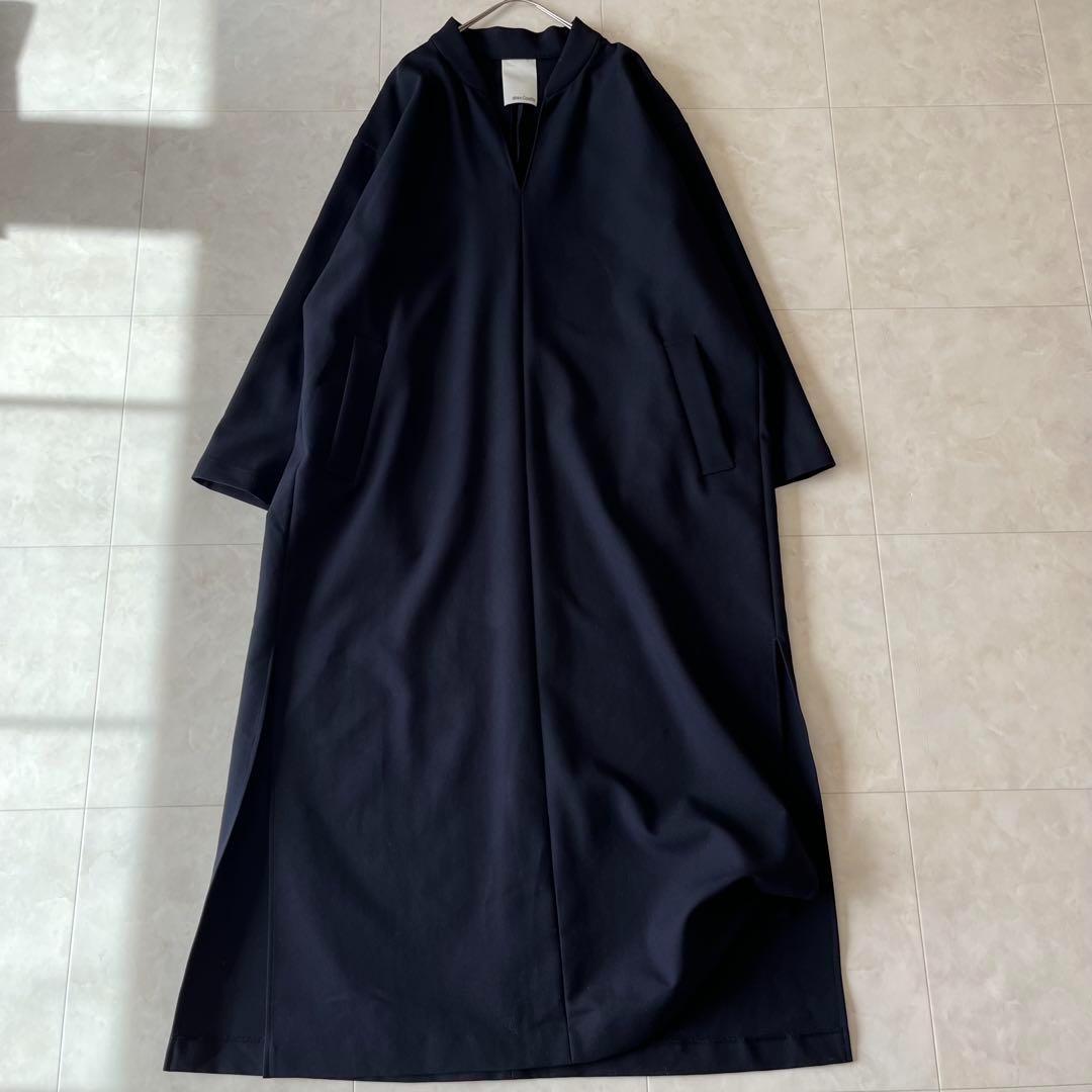極上✨Whim Gazette スキッパーダブルクロスワンピース 濃紺 F