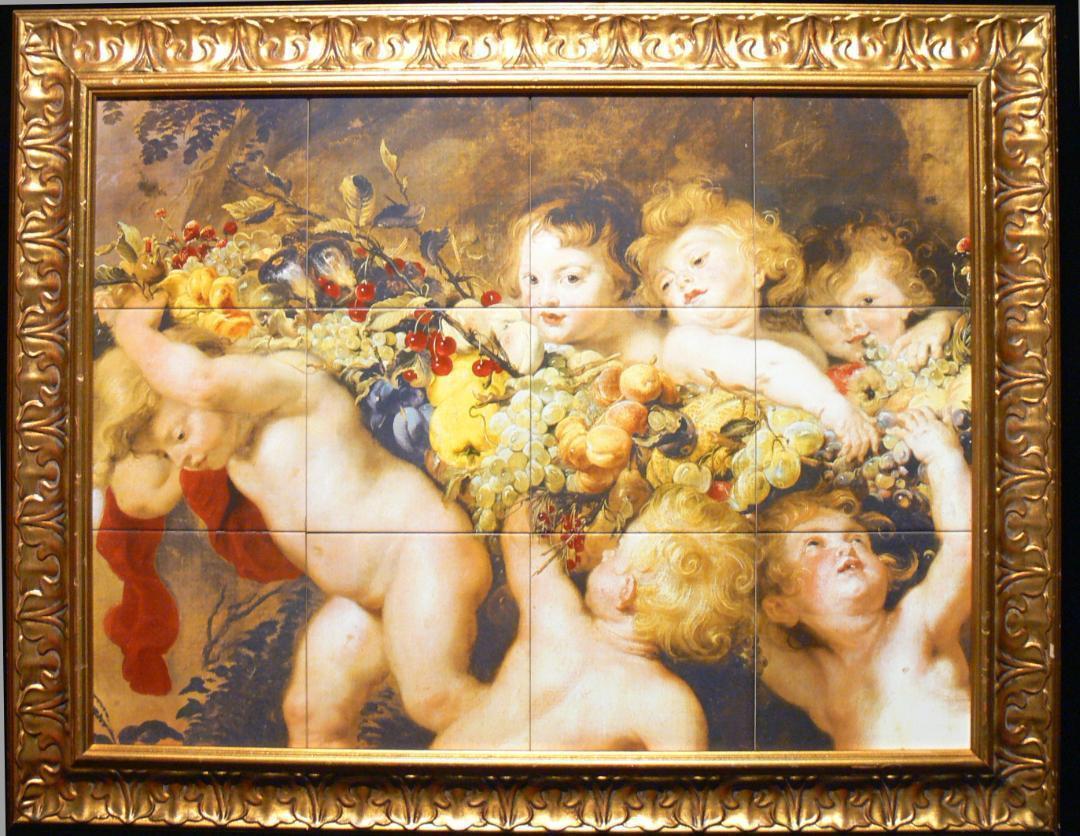 イタリア製 陶板 絵画額☆天使/エンジェル達の集い 最高級 ロ
