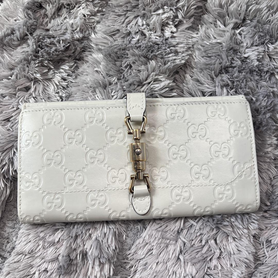 良品✨GUCCI 長財布　ジャッキー　シマ　GG ゴールド金具　ホワイト