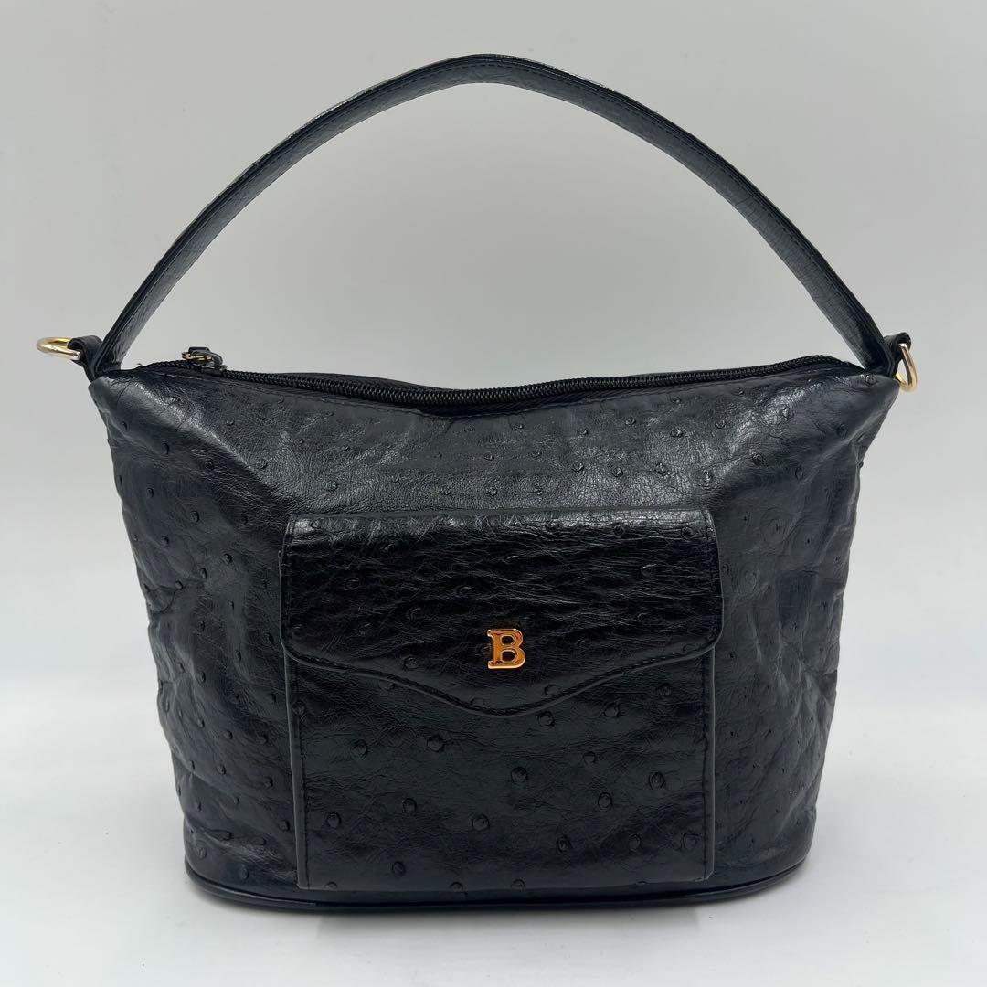 極美品　BALLY バリー　オーストリッチ　黒　ハンドバッグ　フォーマル