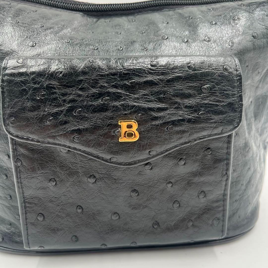 極美品　BALLY バリー　オーストリッチ　黒　ハンドバッグ　フォーマル
