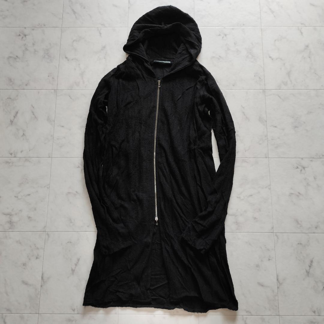 JULIUS 11AW ウールジャガードロングジップパーカー ブラック フードL JULIUS