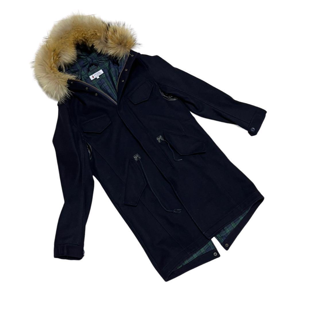 モッズコート 美品 ステンカラーコート リアルファー 本革 ウール素材 高級 モッズコート 美品 ステンカラーコート リアルファー 本革 ウール素材 高級