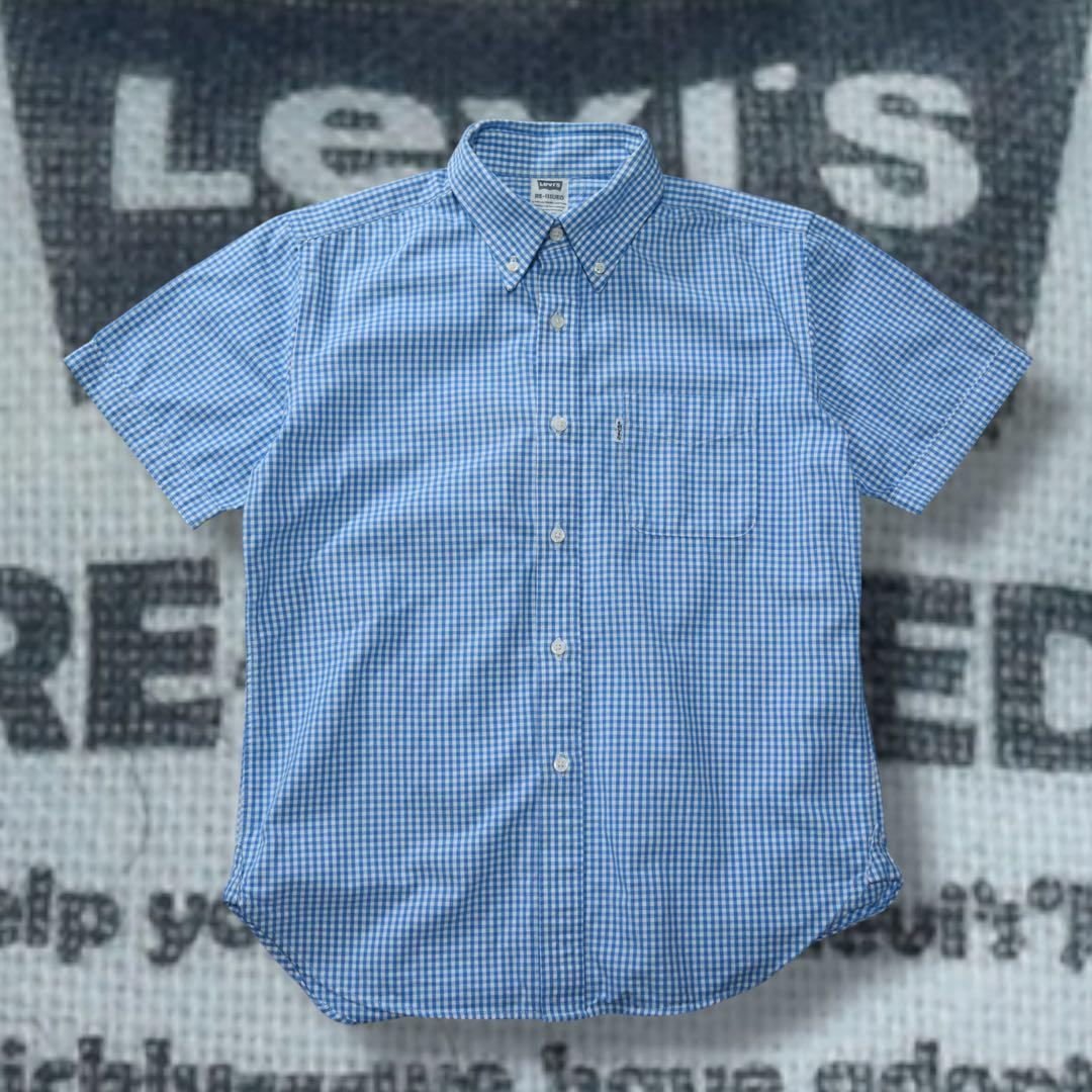 00s Levi’s ボタンダウンシャツ チェック柄 ブルー 爽やか 半袖 美品トップス