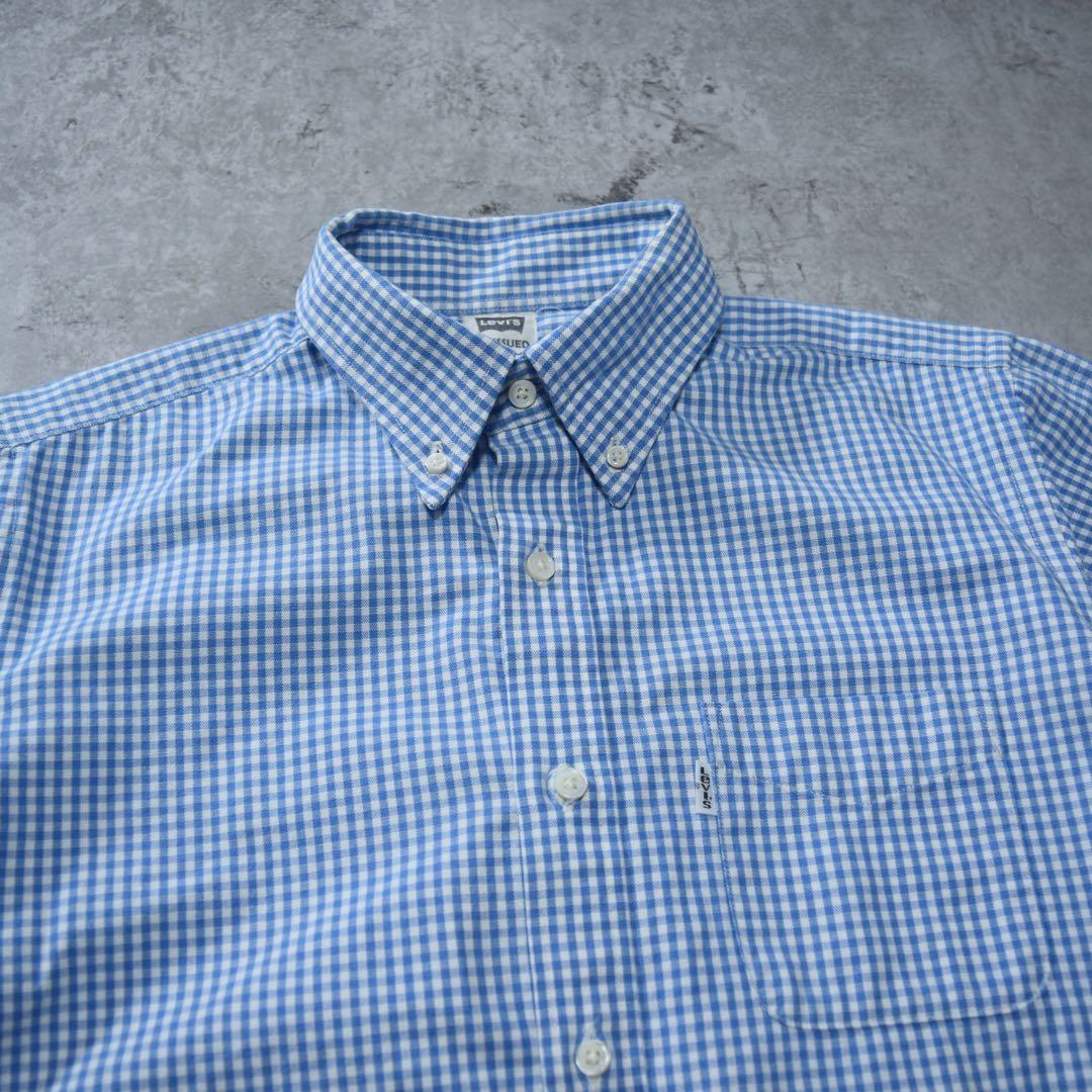 00s Levi’s ボタンダウンシャツ チェック柄 ブルー 爽やか 半袖 美品