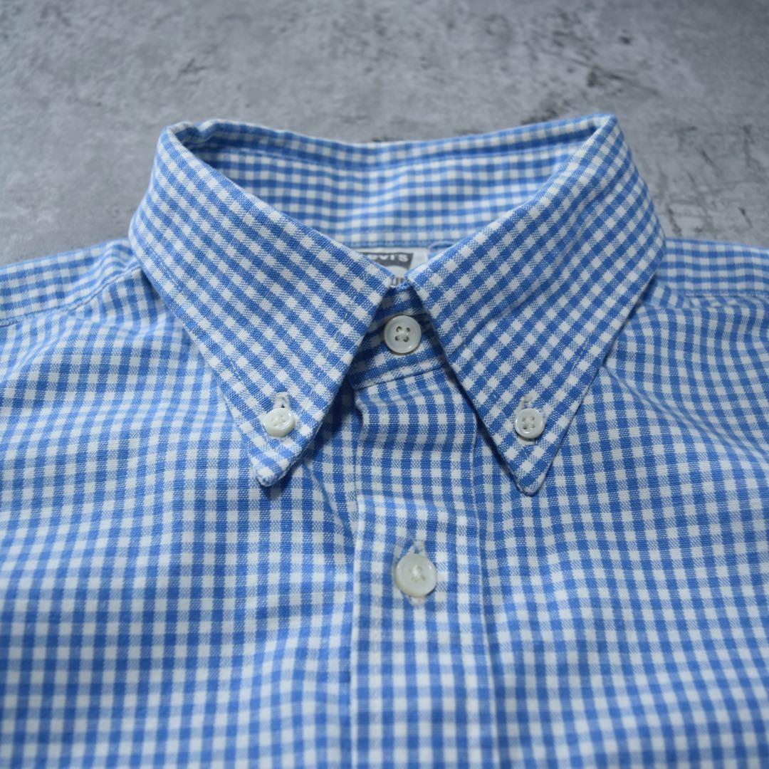 00s Levi’s ボタンダウンシャツ チェック柄 ブルー 爽やか 半袖 美品