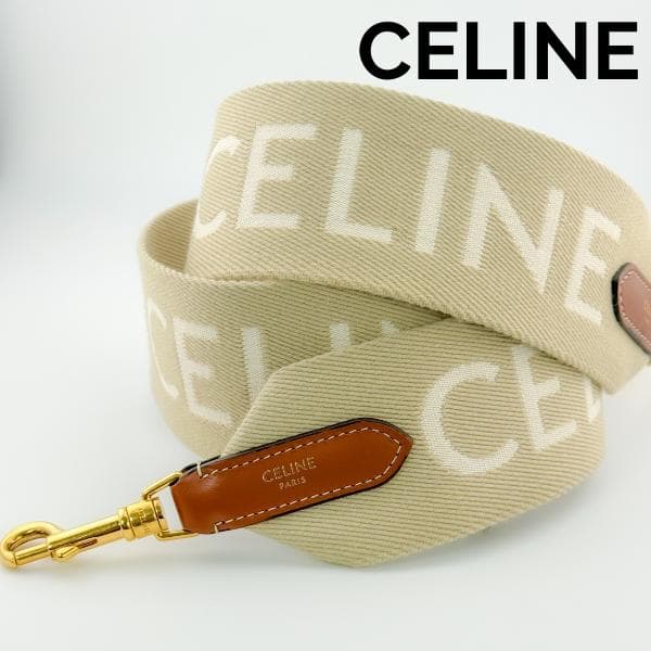 【極美品/人気色】セリーヌ ロゴ ショルダーストラップ キャンバス ベージュ