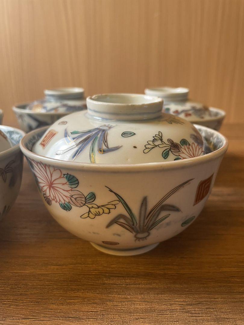 古伊万里　飯茶碗蓋付き　5個セット 160e79c7e2fd287d9f1ace302140f5
