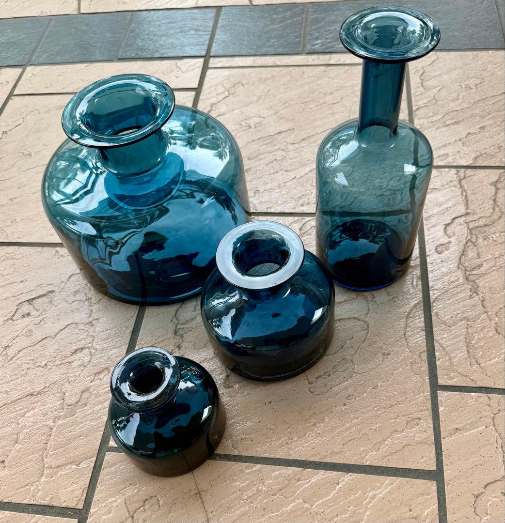 【インテリア雑貨】ダークブルーガラス フラワーベース 4点セット 北欧風モダン