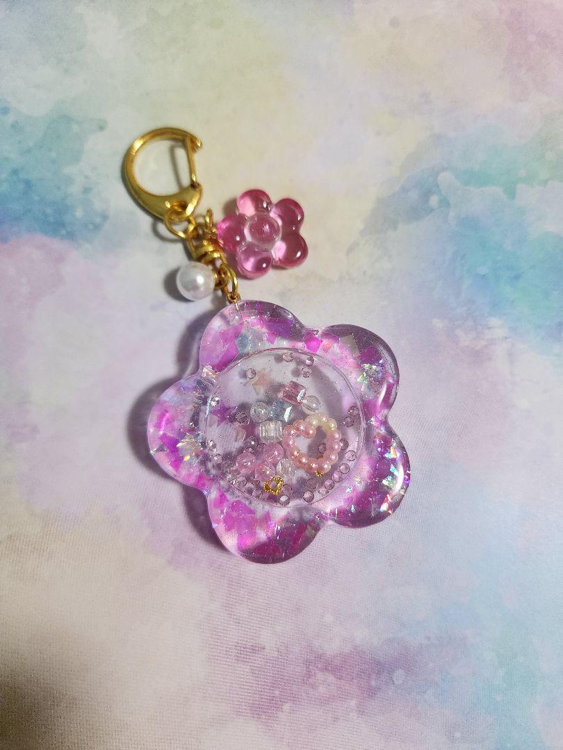 人気満点 レジン シャカシャカキーホルダー フラワー No.2 チャーム