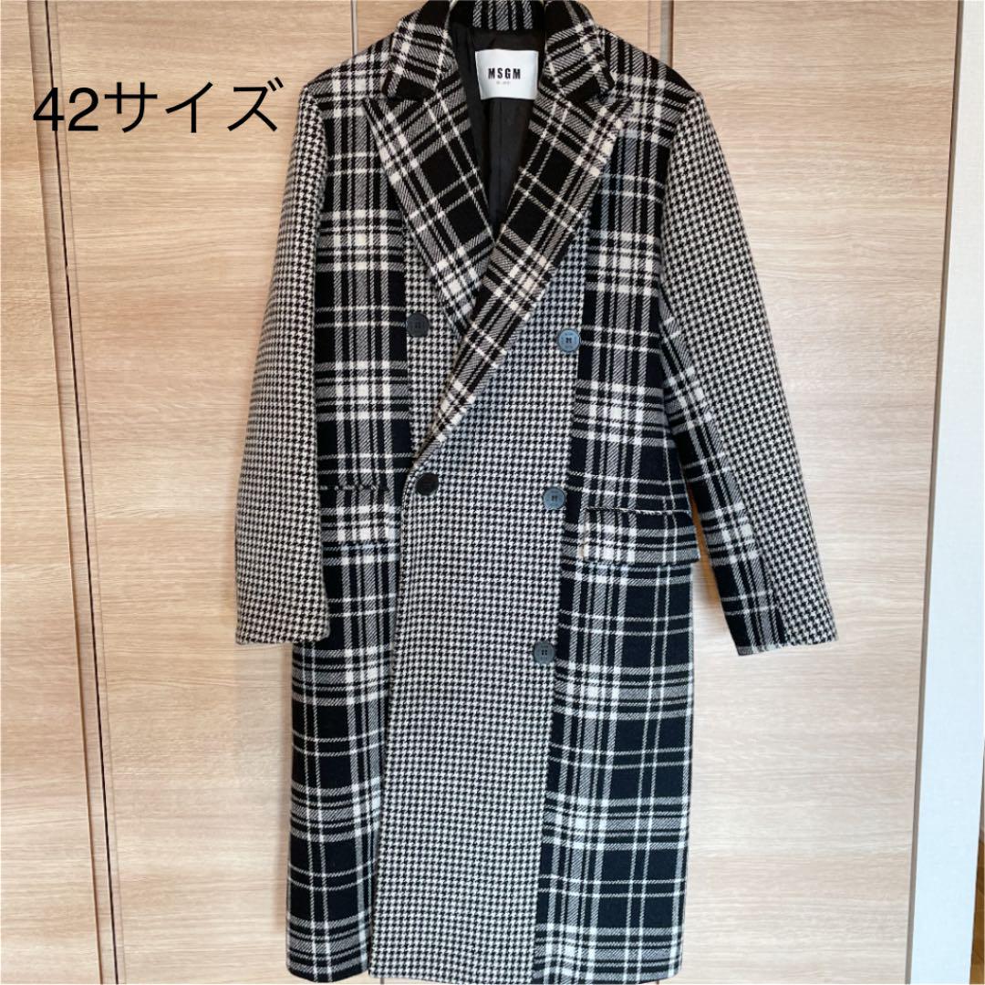 イズです 今だけ特別価格 チェック ロングコート42 MGXHt-m35995160097 着用1回 MSGMチェスターコート のサイズ