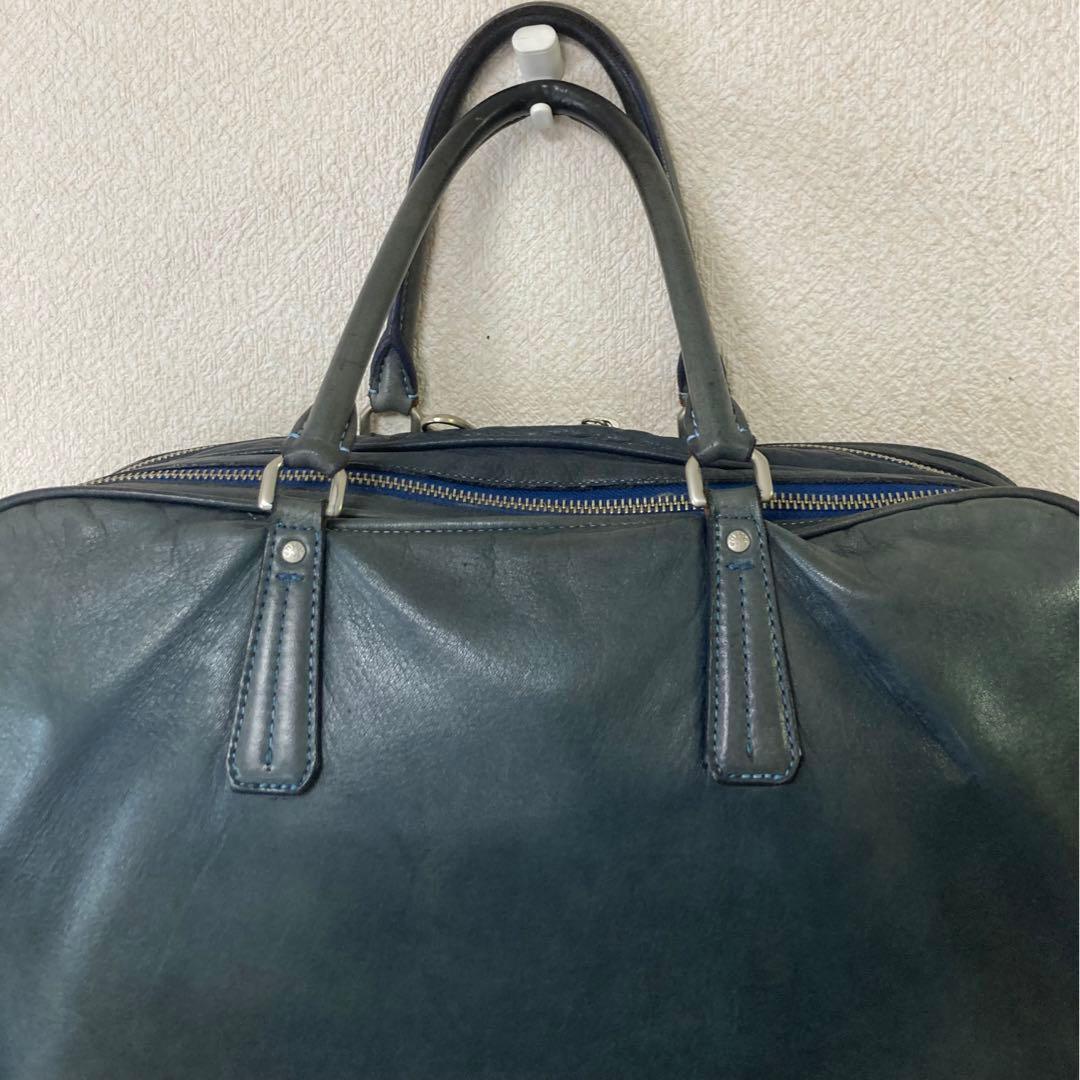 Aniary アンティークレザー製ビジネスバッグ 3室 青 ビジネスバッグ