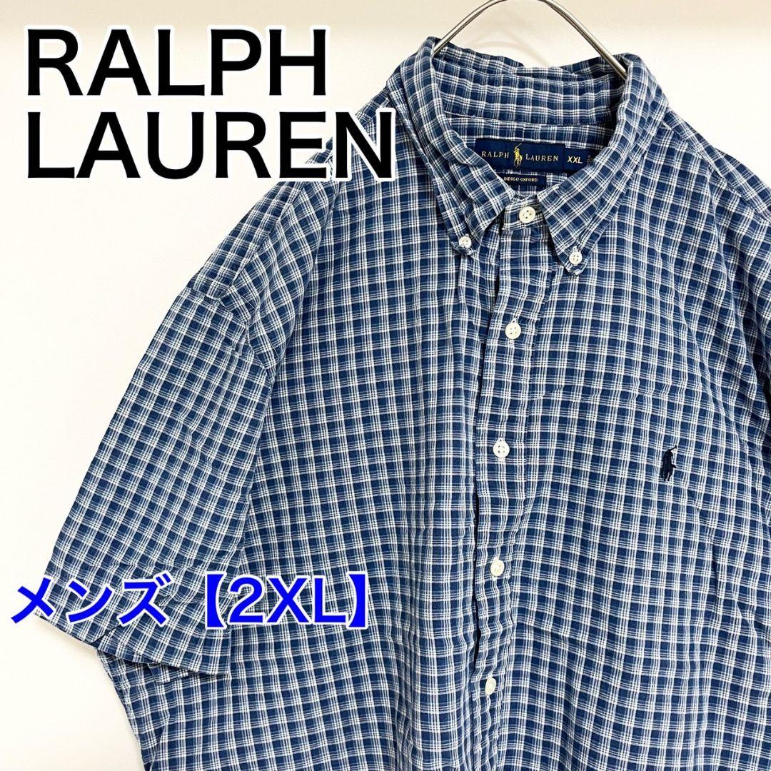 YAY54【US輸入】ラルフローレン　半袖シャツ【2XL】ネイビー他チェック柄