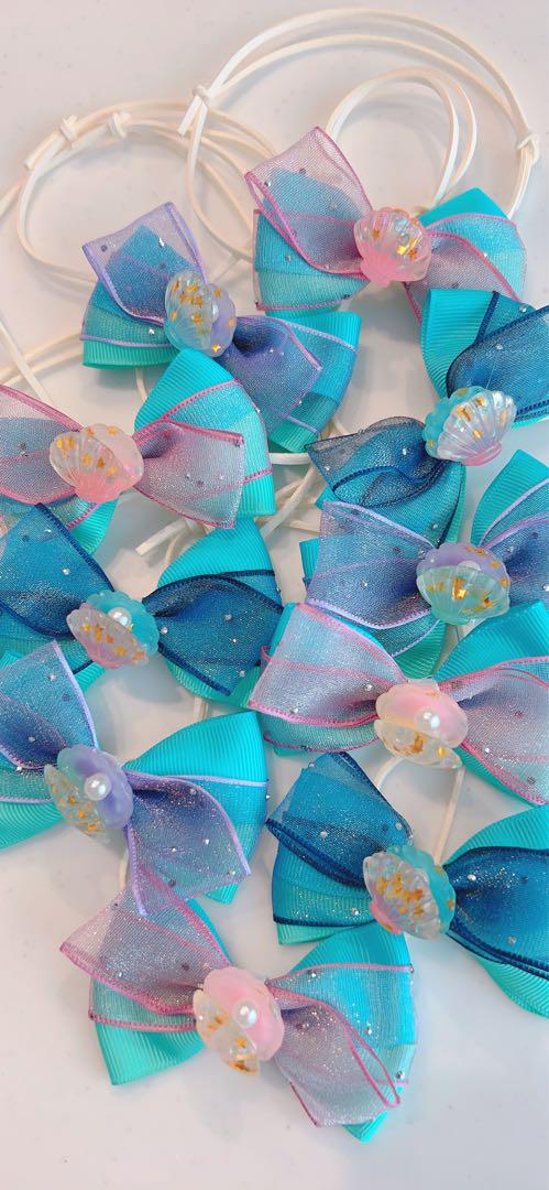 夏トリミングチョーカー　ラメリボン　ペットサロン用　貝殻　シェル　人魚姫 トリミングチョーカー犬用アクセサリー 夏 海 シェル 8月 10本