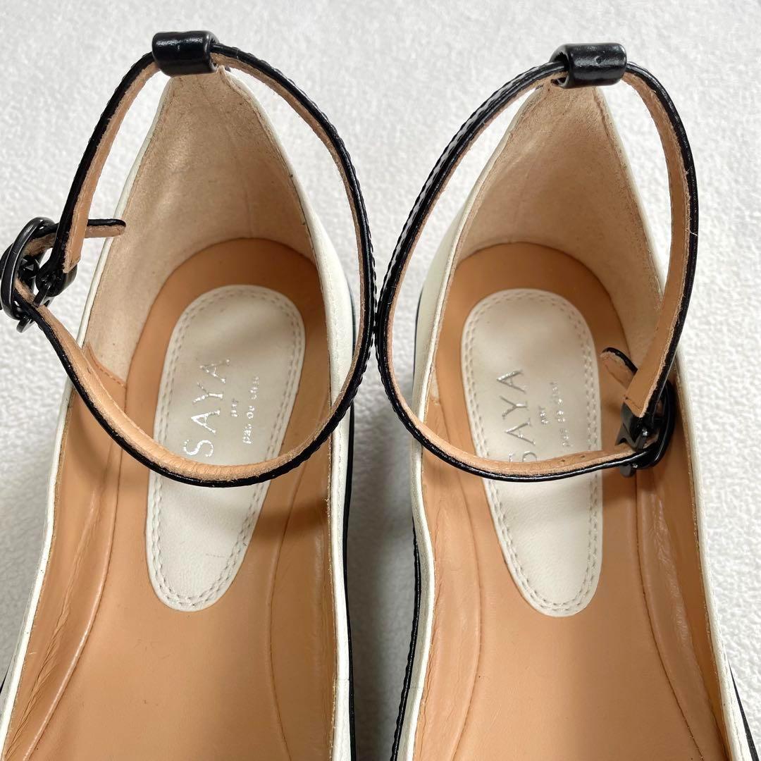 サヤ SAYA フラット本革プラット製法Tストラップシューズ