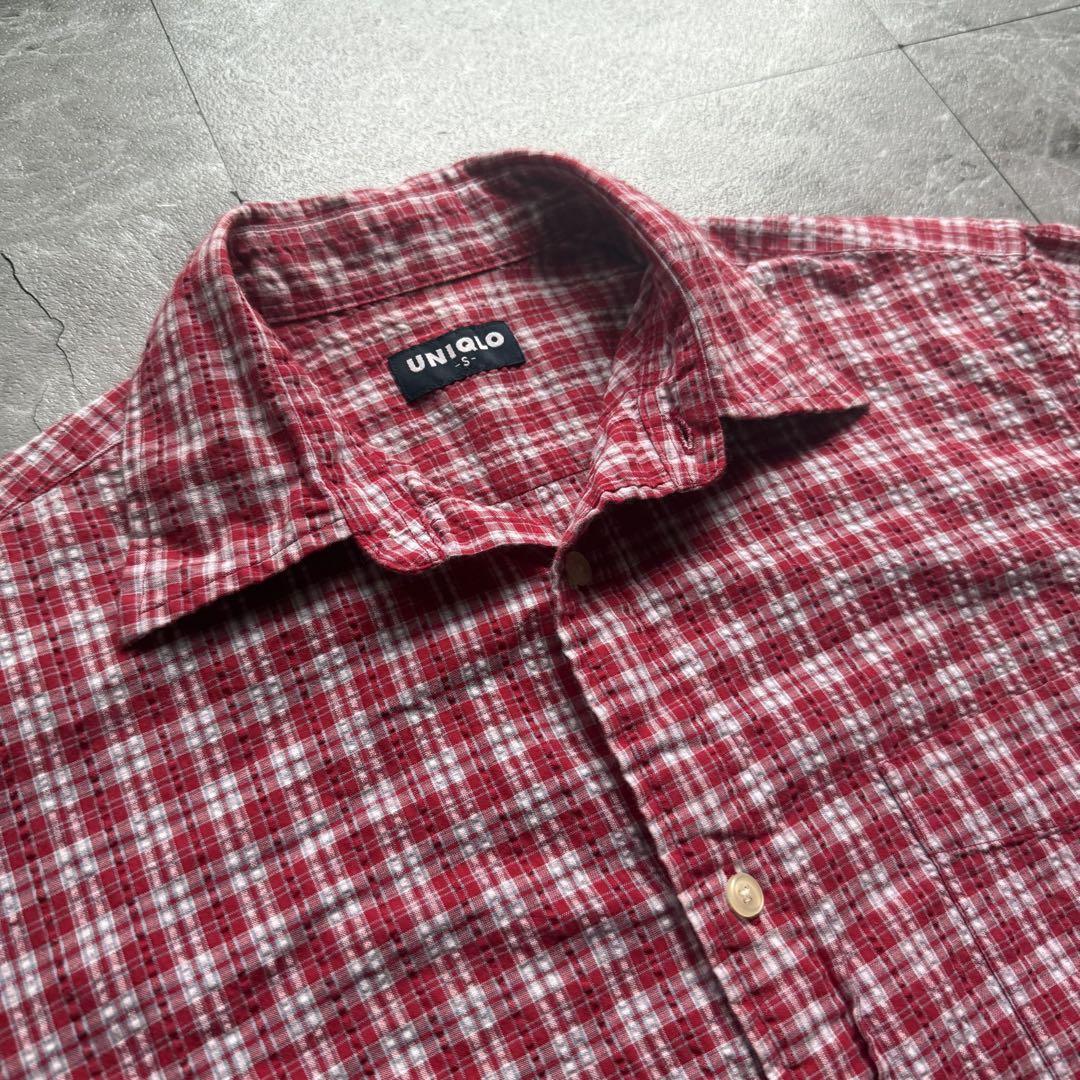 old uniqlo 短丈チェックシャツ シアサッカー ボックス