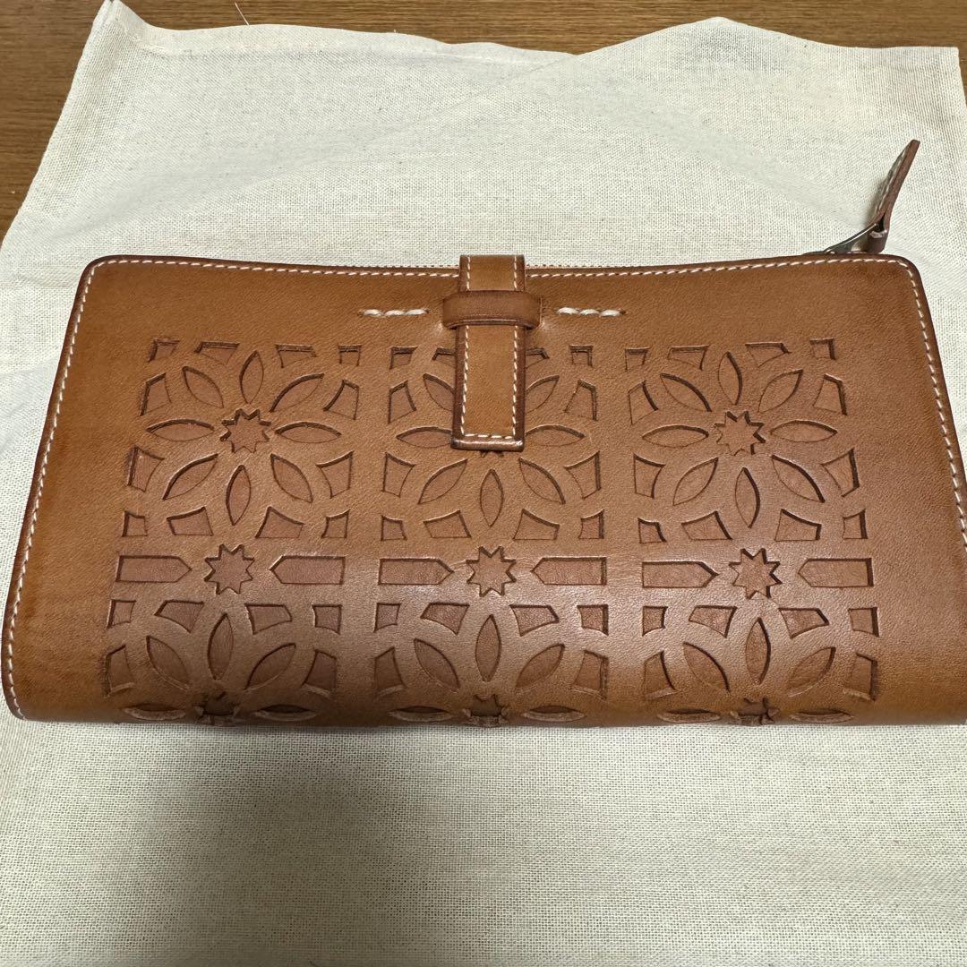 未使用✨️ ゲンテン 長財布 カットワーク Lファスナー ブラウン