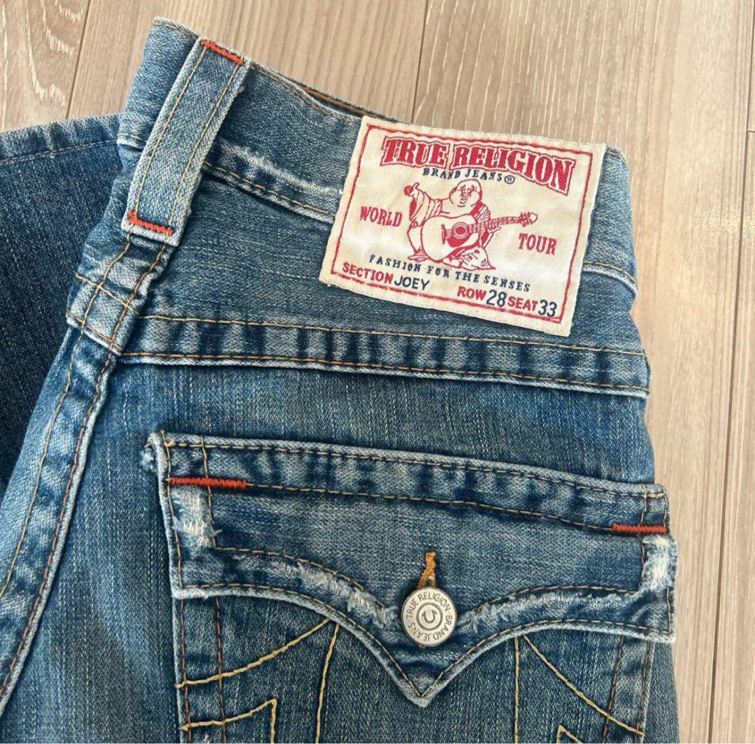 TRUE RELIGION JOEY SUPER T 28フレアデニム True Religion Joey Super T Yellow Orange Stitch Fade Twisted