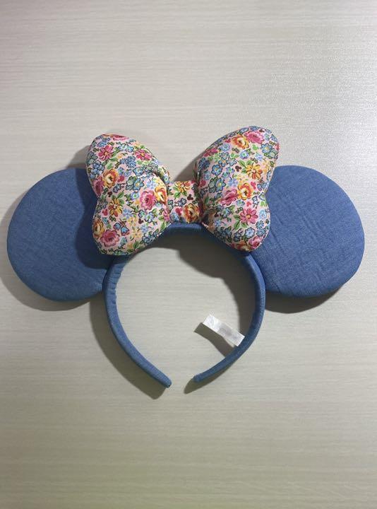 ディズニーカチューシャ ミニー デニム 花柄