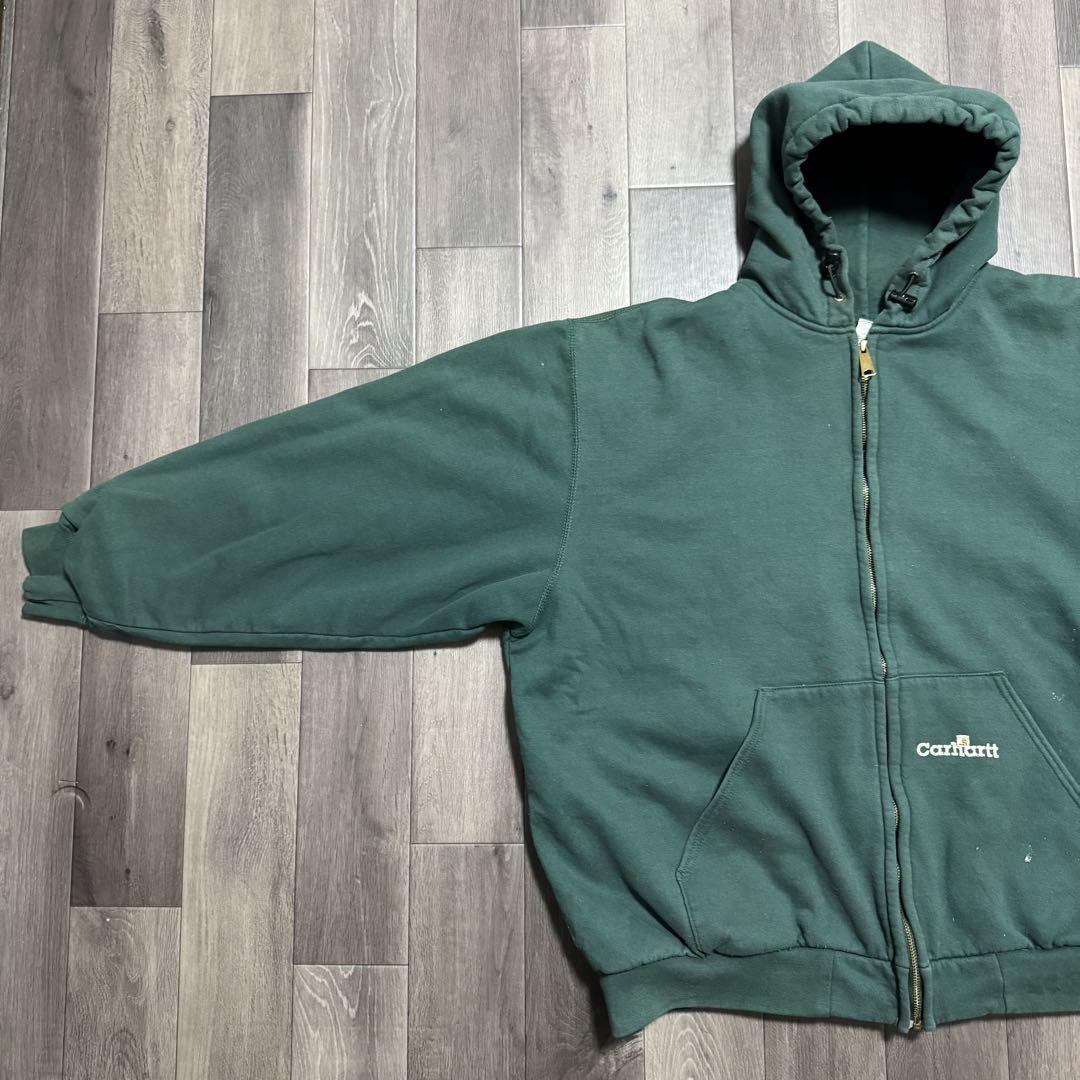 00s carhartt ジップアップパーカー グリーン 裏地　サーマル