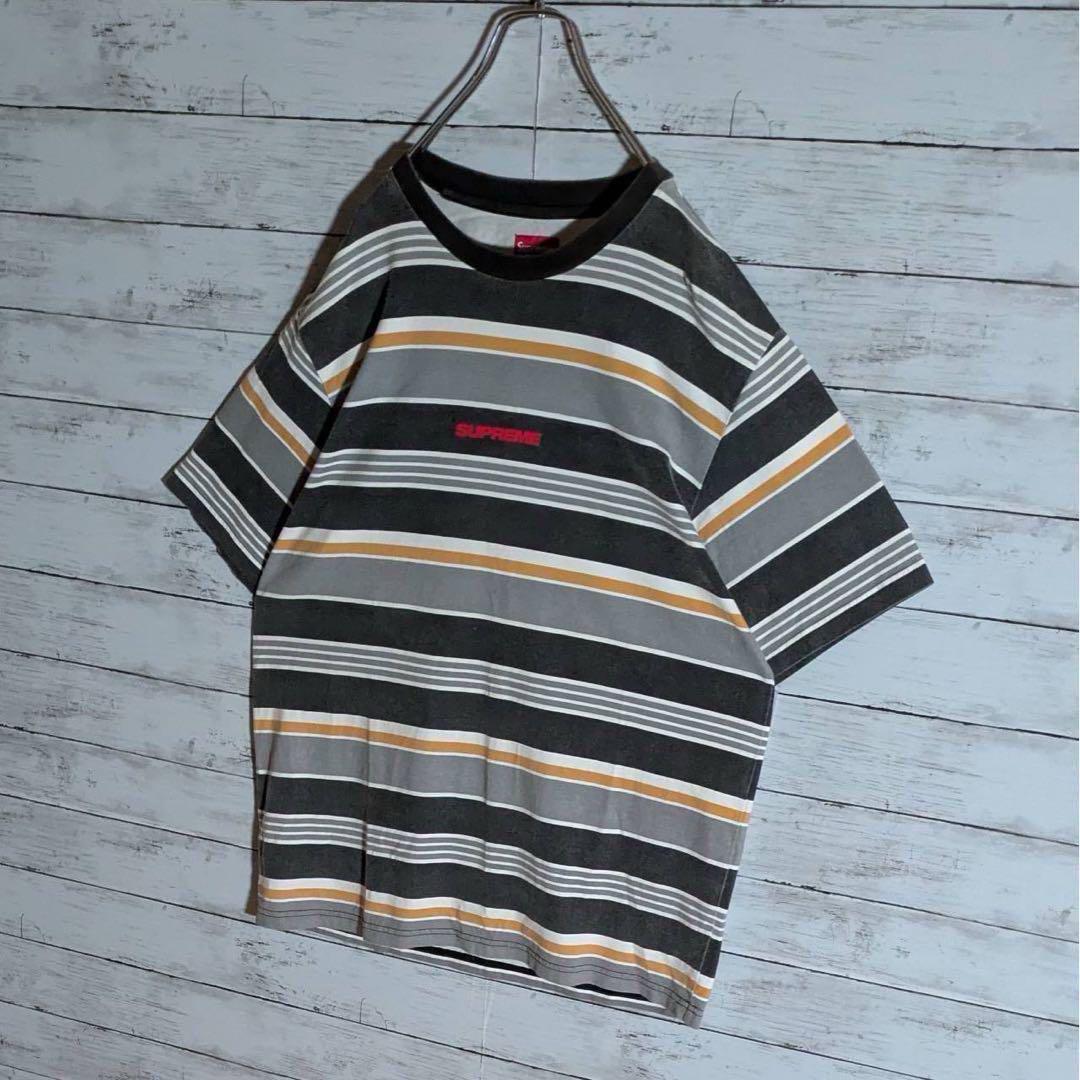【オーバーサイズL】シュプリーム⭐️センターロゴTシャツボーダー日本XL相当