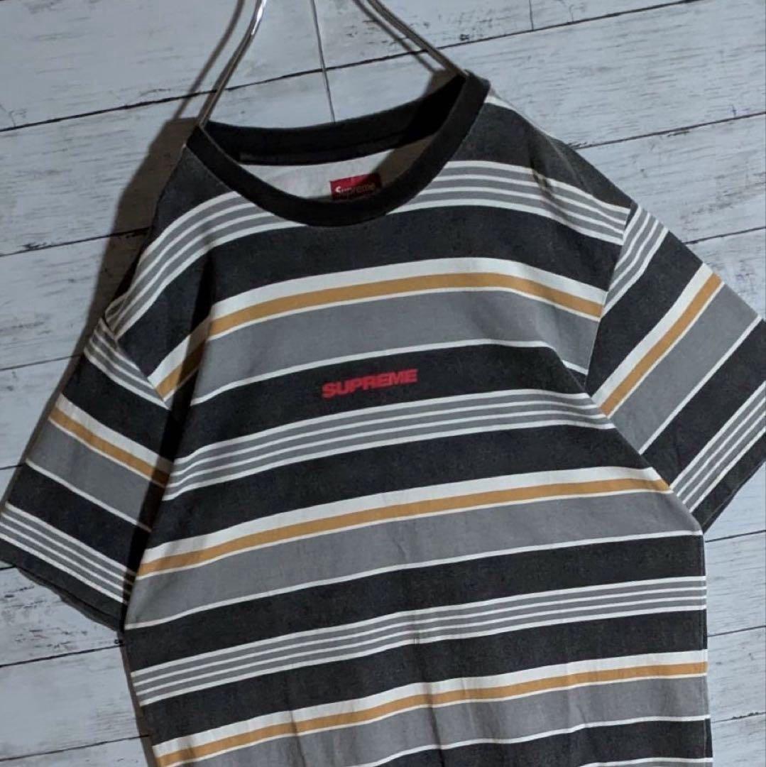 【オーバーサイズL】シュプリーム⭐️センターロゴTシャツボーダー日本XL相当