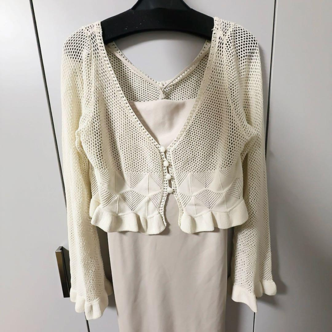 snidel クロシェカーディガン&サテンキャミワンピース