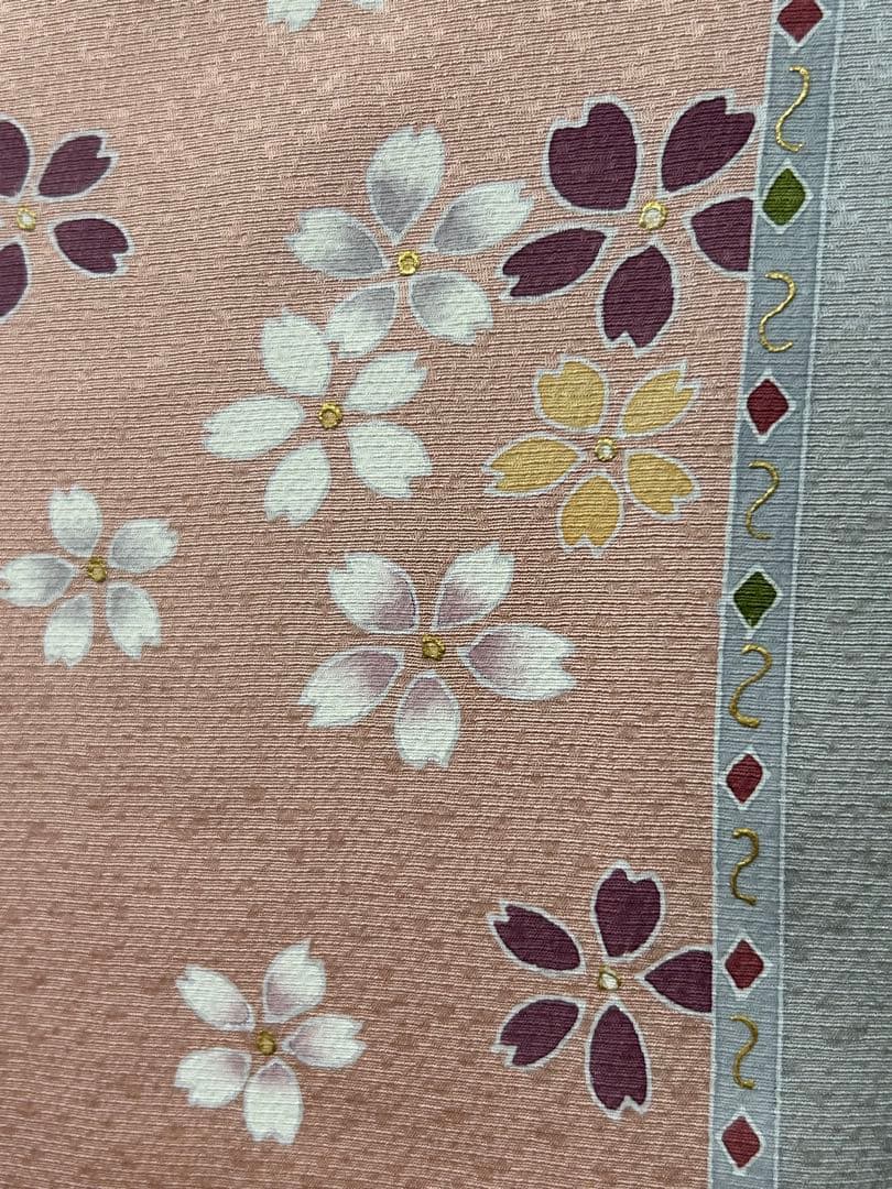 訪問着 【中村玉緒】砂色　鴇色　桜　花柄　金彩　染め分け　しつけ　美品