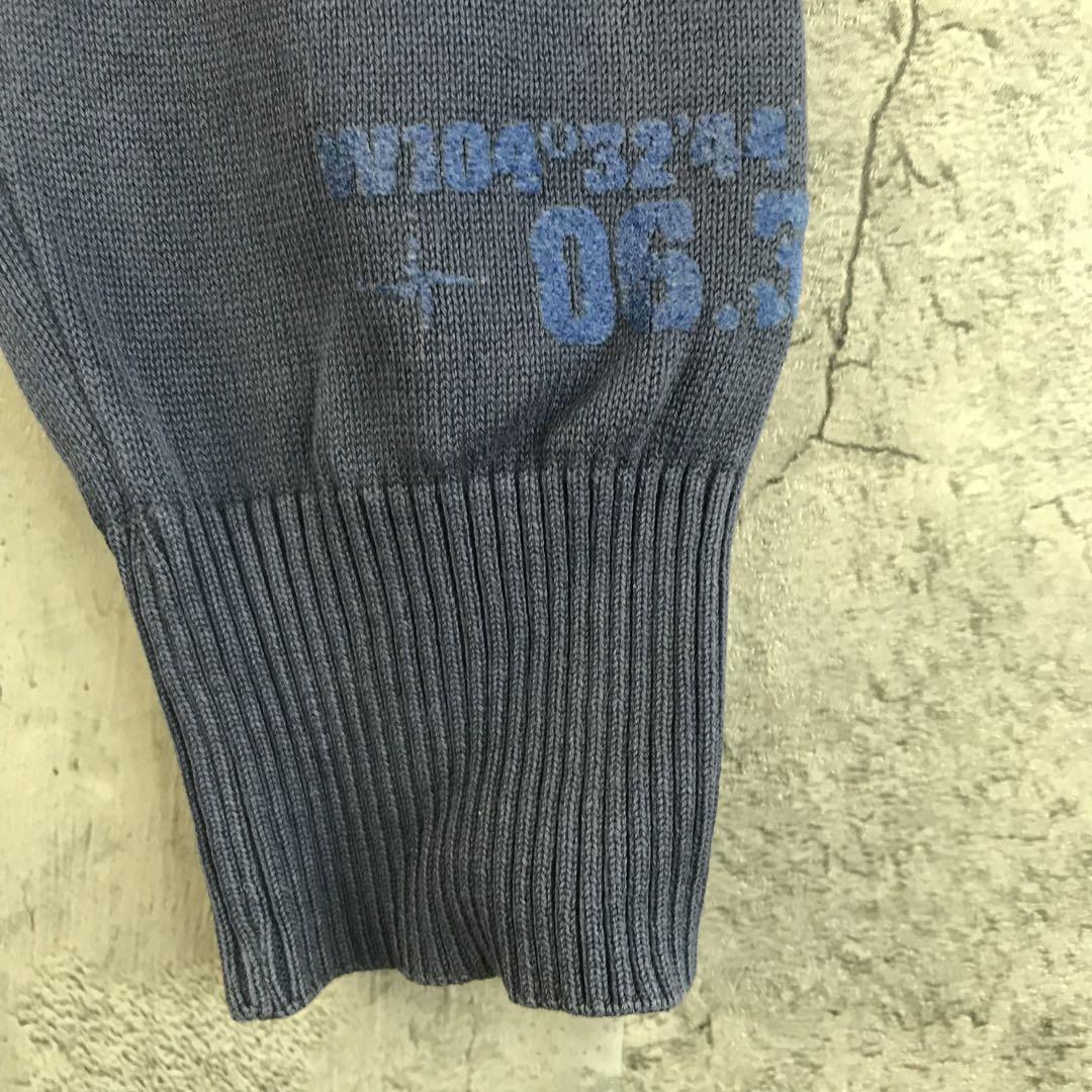 Y859古着　ニットセーター　フルジップ　紺　90s Y2K