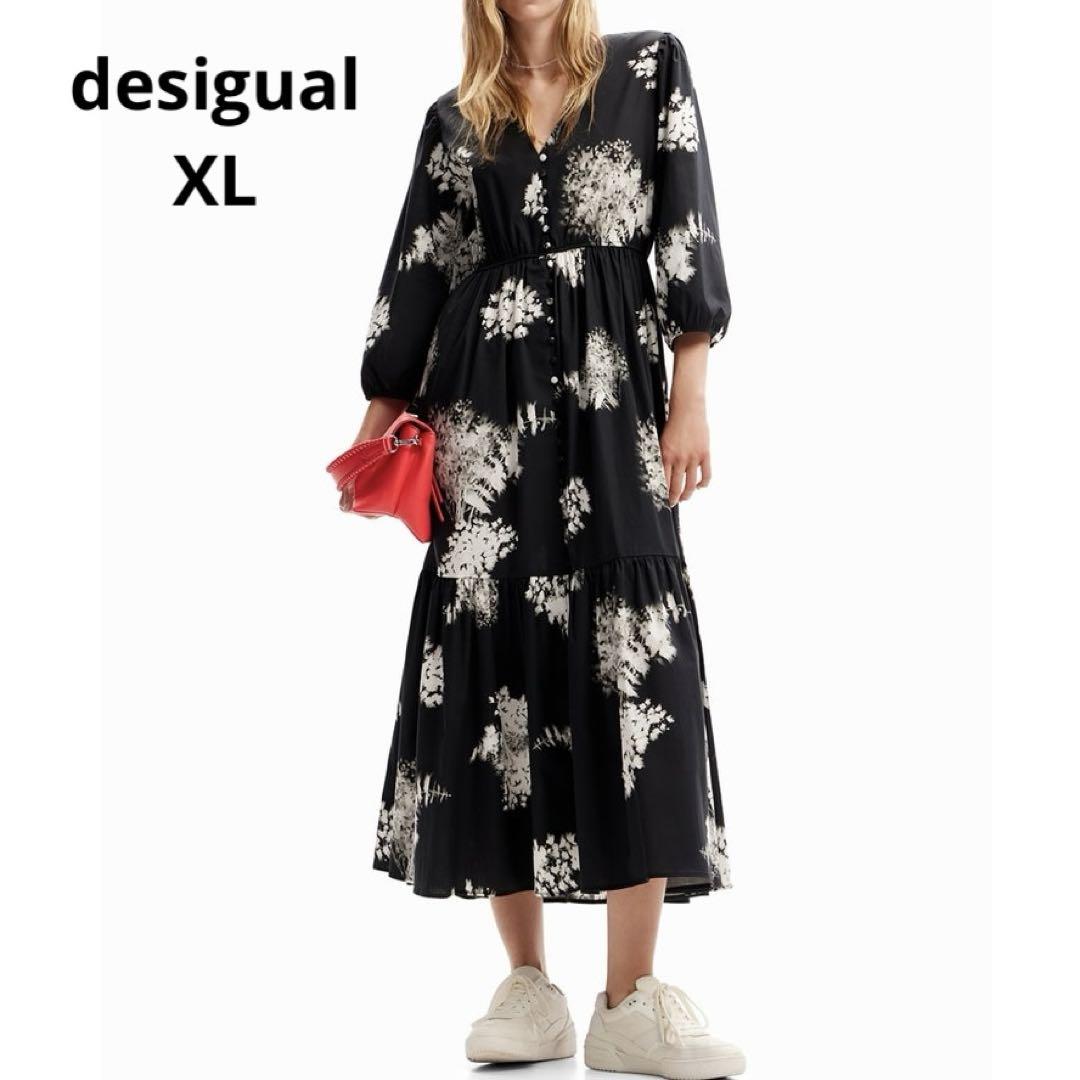 【メール便無料】 desigual メルカリ - XLサイズ 花柄ミディシャツワンピース ワンピース