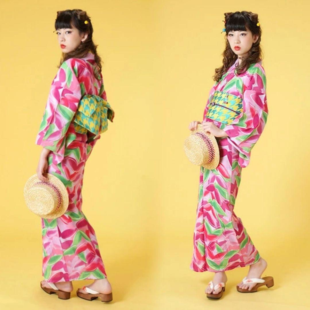 ⭐️美品⭐️ 洗える浴衣 3点 昭和レトロ 大正ロマン モダン ピンク 蝶着物・浴衣