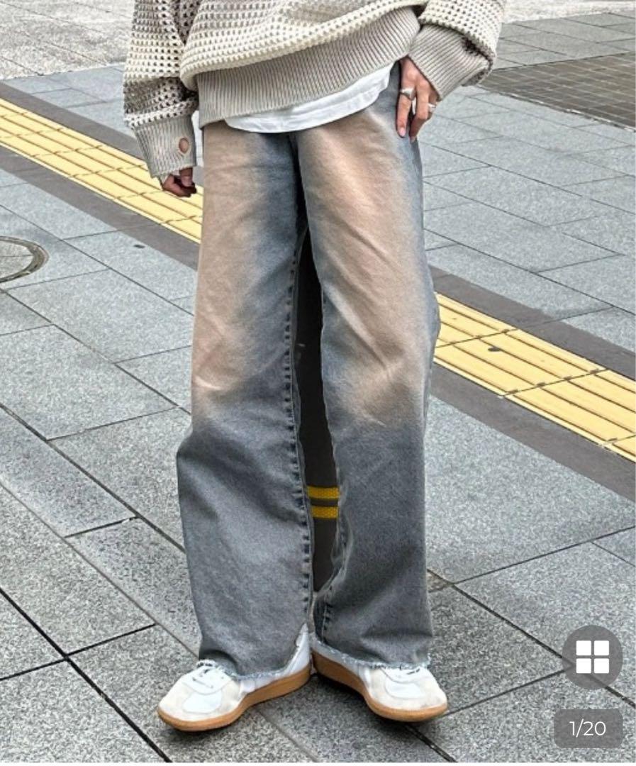 グレー フェード加工 デニムカットオフパンツ　M