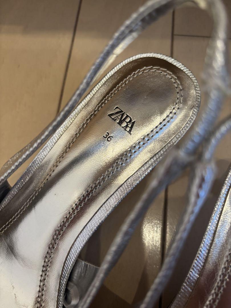 新品】ZARAパンプスポインテッドトゥシルバー36