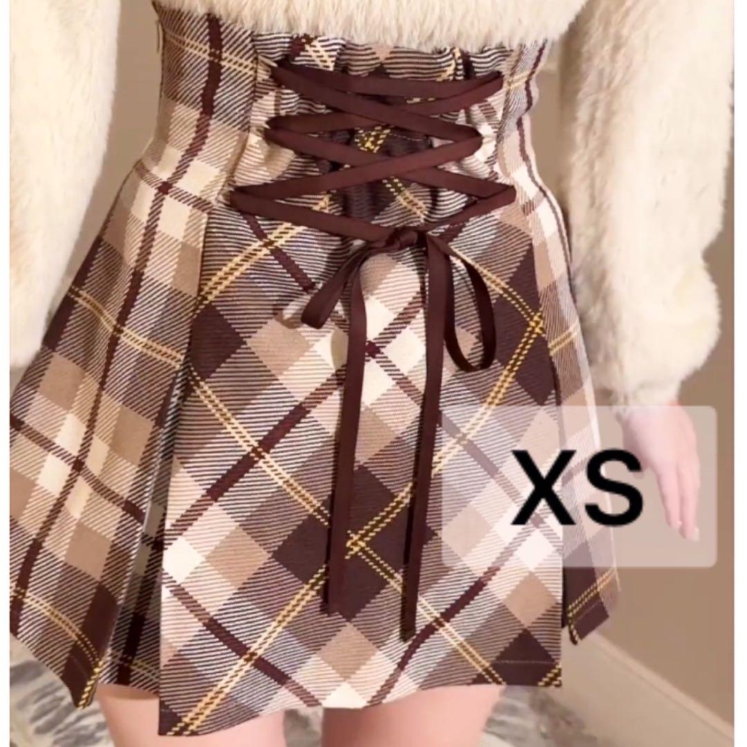 ミシェルマカロン　フレアチェックスカート　XSサイズ　ベージュ　新品