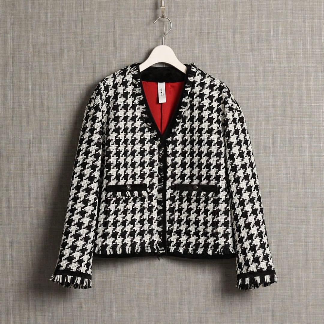 CHONO Tulle houndstooth tweed ノーカラージャケット