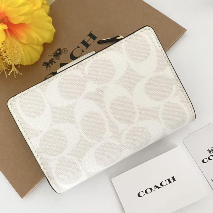 豊富な低価 新品 ホワイト シグネチャー 二つ折り財布 HgZiY-m36059385951 COACH コーチ 折り財布 高評価